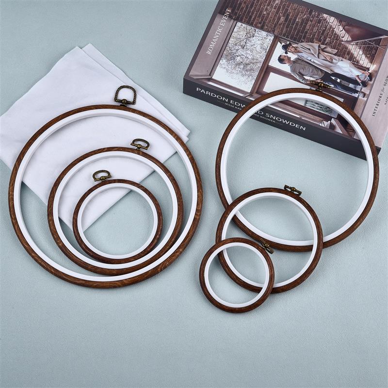 Wood Ring Blank - รอบรูปไข่สีไม้เย็บปักถักร้อยสะดึงชุดเย็บปักถักร้อยห่วงจมูกสำหรับ DIY งานปักครอสติชเข็มเครื่องมือตัดเย็บ