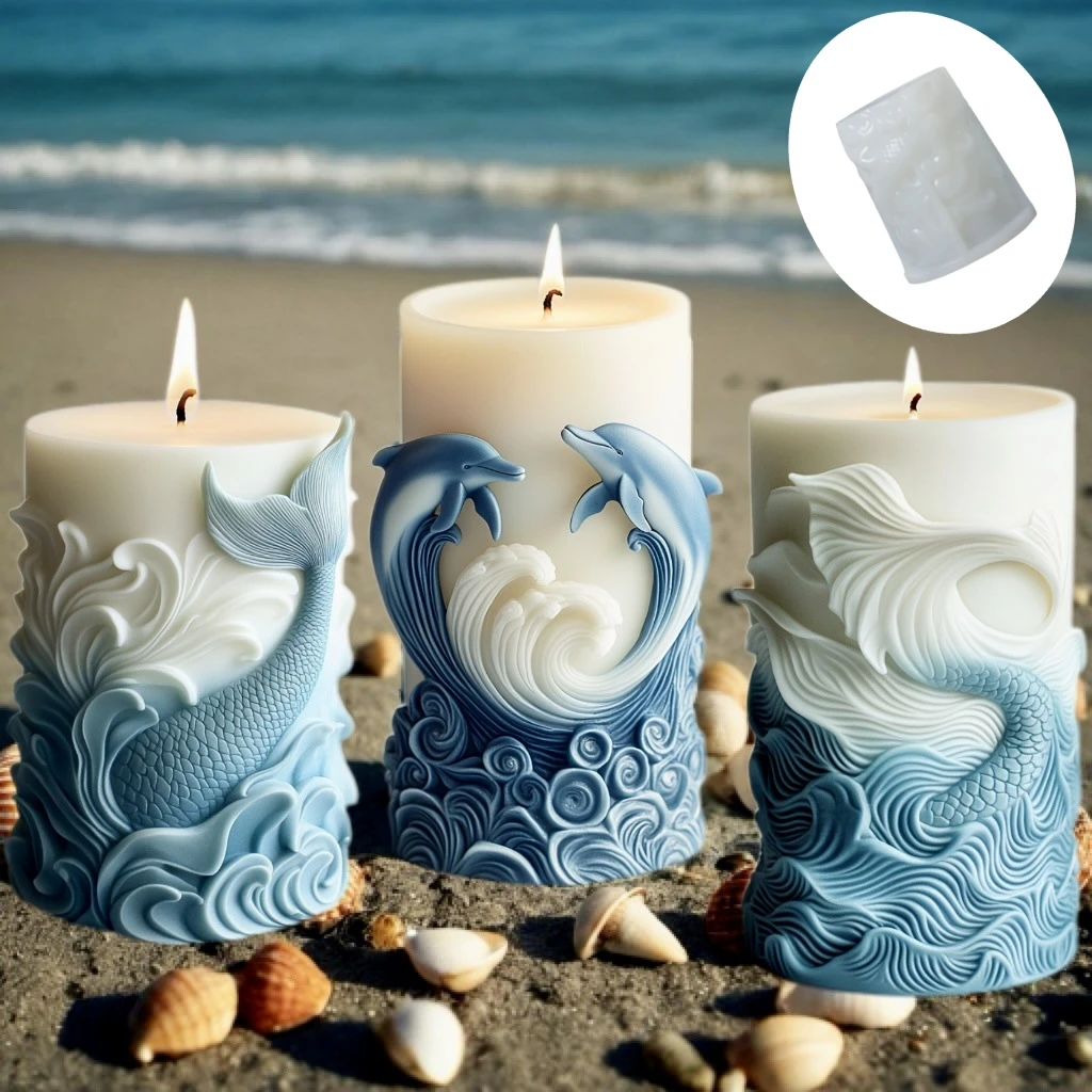 Resin Ocean Wave Mold - แม่พิมพ์ซิลิโคนทำจากโฟมรูปทรงคลื่นมหาสมุทรแม่พิมพ์รูปทรงกระบอกบรรเทารูปปลาโลมาวาฬเทียนการตกแต่งบ้านยิปซั่มแม่พิมพ์เรซินแบบทำมือ